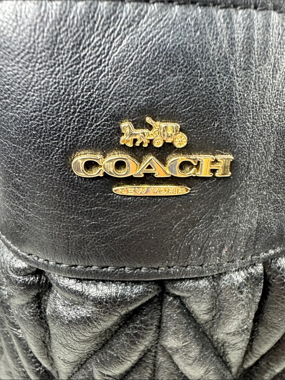 Coach Black Quilted Leather Shoulder Tote Bag Gold Hardware pockets Chain strap